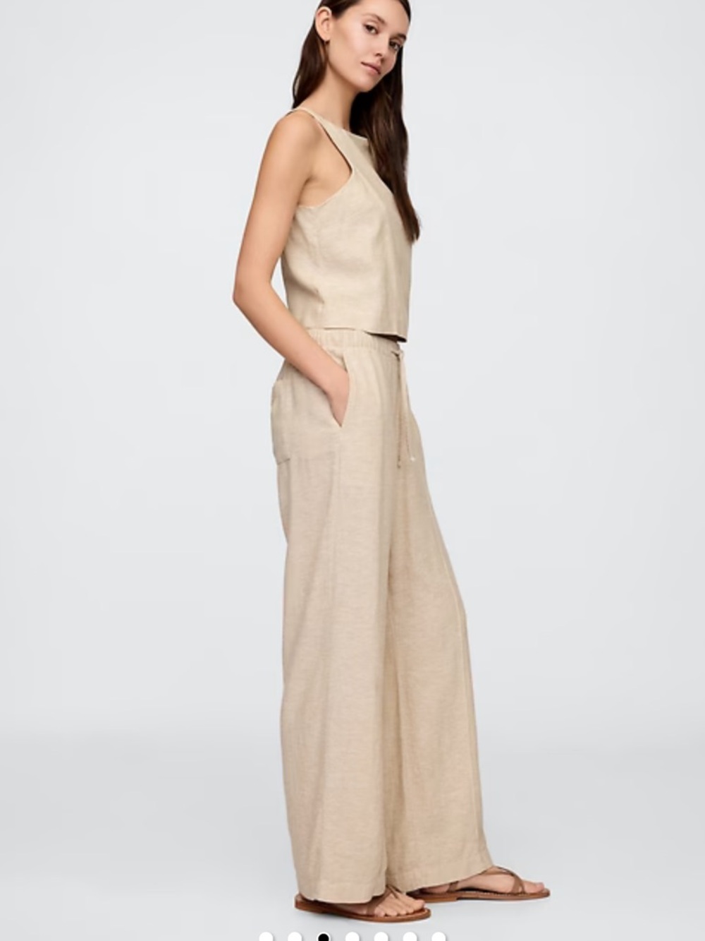 Gap Beige Wide-Leg Linen-Blend Pants